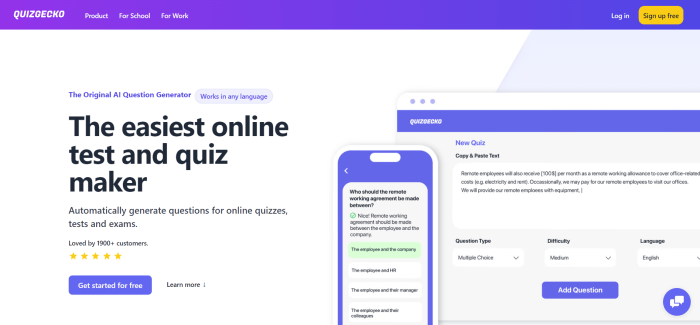 Quizgecko homepage