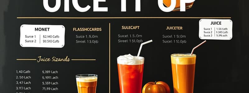 Juice It Up Menu Flashcards