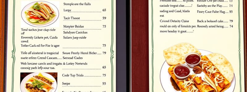 Lupe Tortilla Menu Flashcards