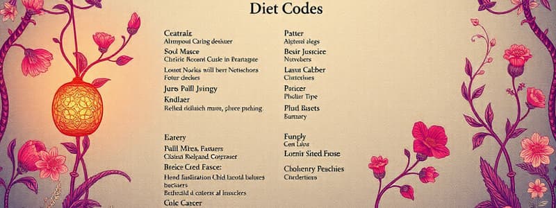 Common Menu Diet Codes