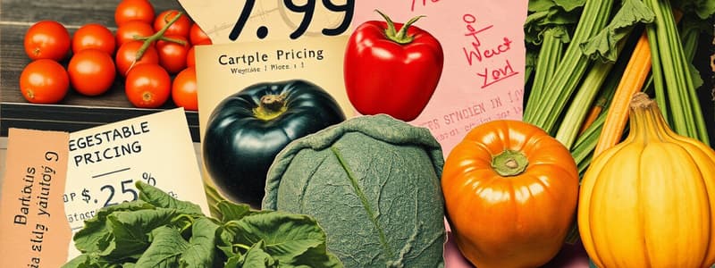 Vegetables Pricing and Varieties Quiz