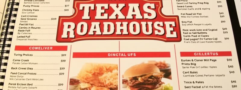 Texas Roadhouse Menu - 2023 Flashcards