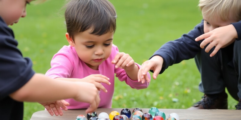 Outdoor Games: Children Playing Marbles