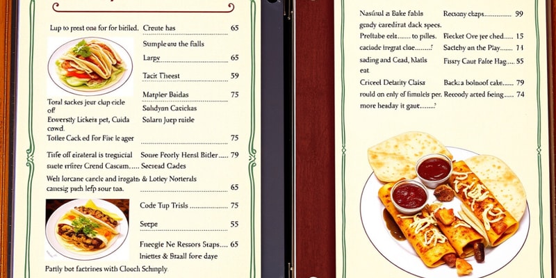 Lupe Tortilla Menu Flashcards