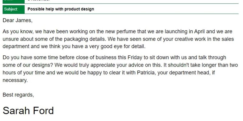 Product Design Consultation Request Email