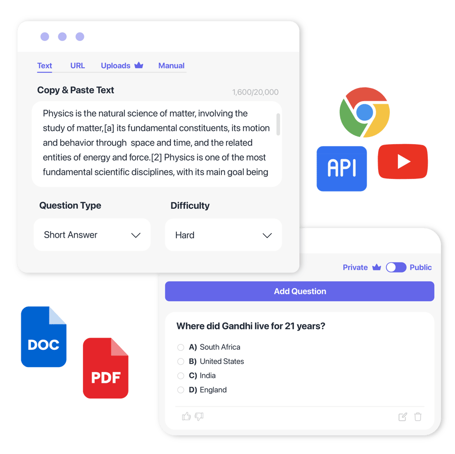 Generate Questions from Text, PDFs and Videos with AI Screenshot