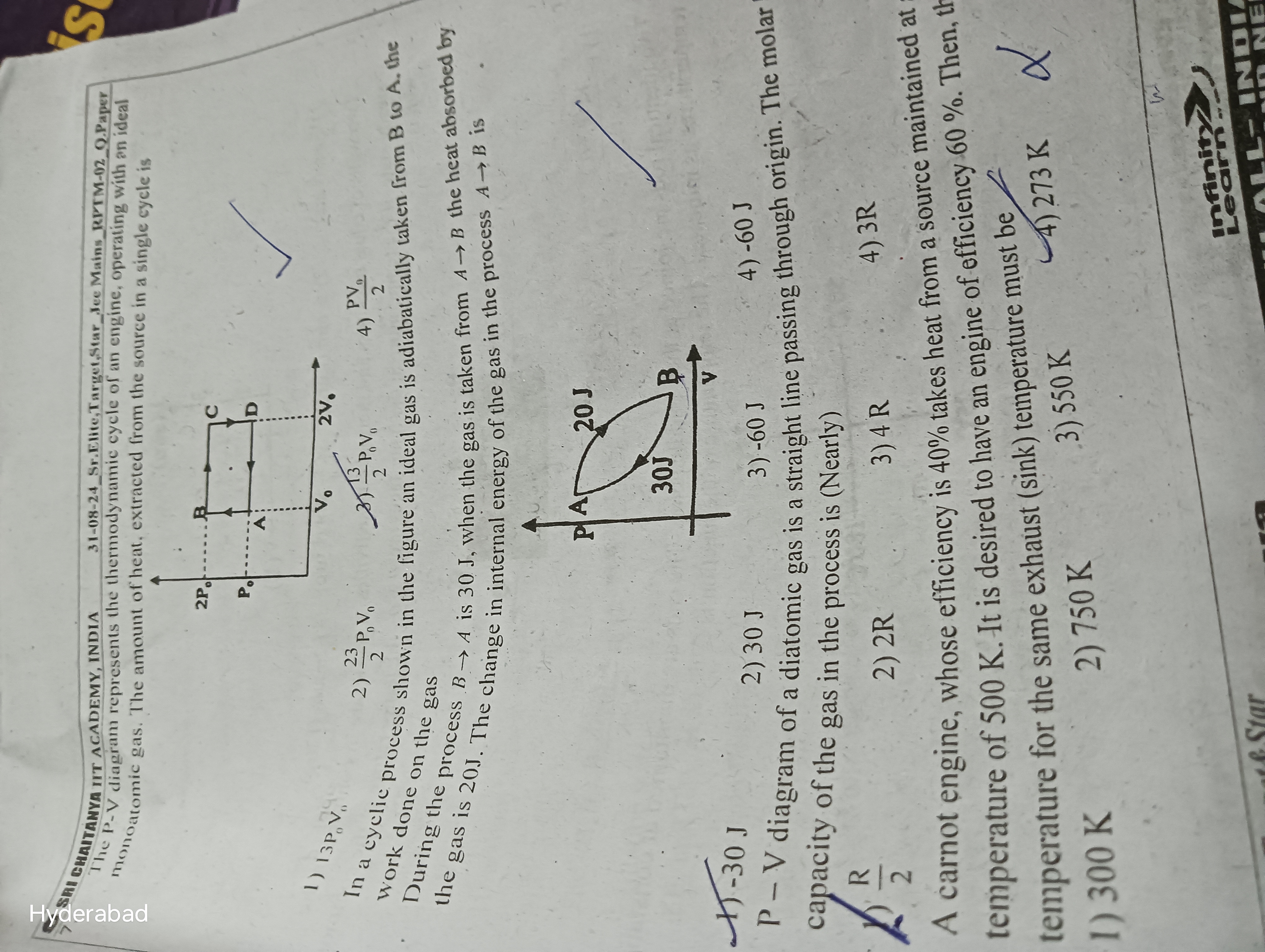 In an is cyclic process shown in the figure, when the gas is taken from
